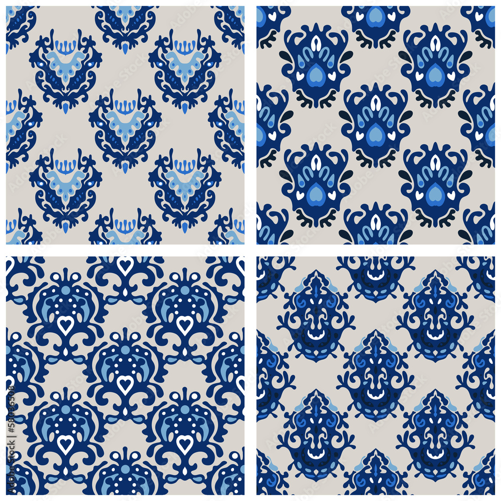 Obraz premium Seamless damask pattern vector collection