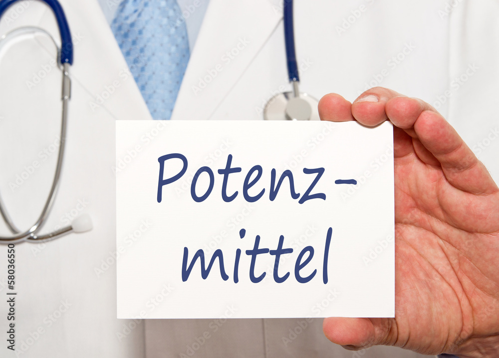 Potenzmittel - Arzt mit Schild und Text