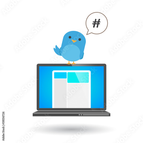 Laptop with a blue bird