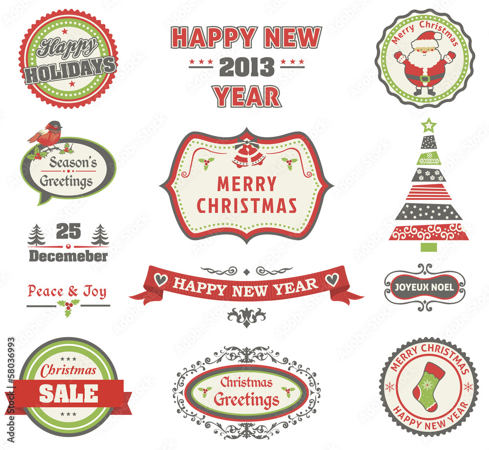 Fototapeta premium Christmas retro labels