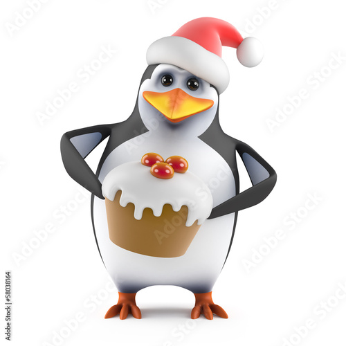 Penguin Santa Claus with a tasty Christmas Pudding © Steve Young