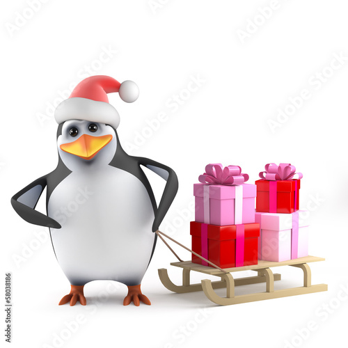 Penguin Santa delivers the Christmas presents