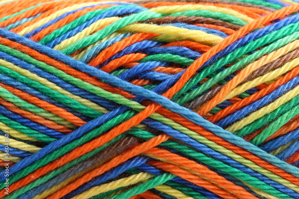 Skein of multicolored threads. Close up