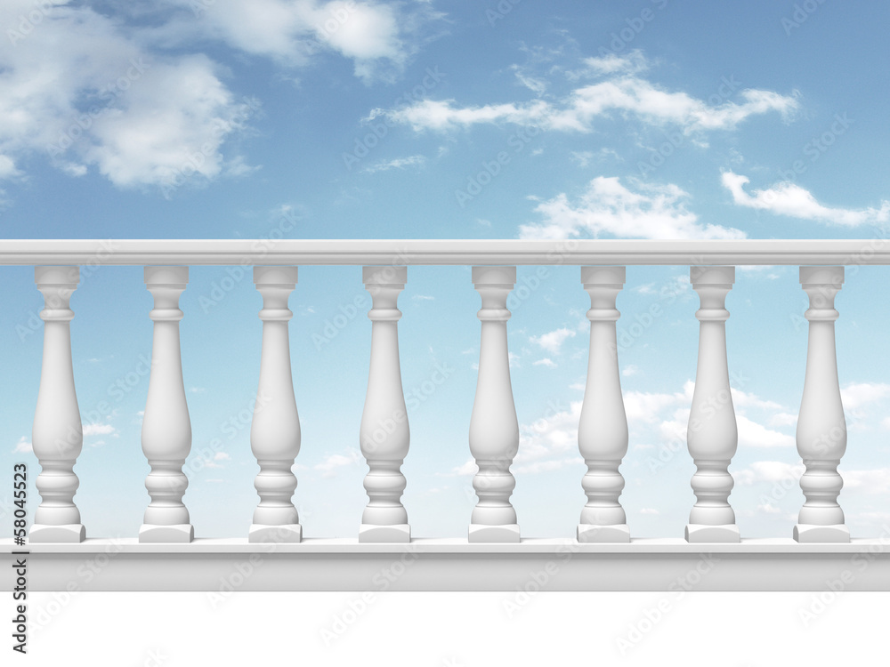 white balustrade with pillar on sky background