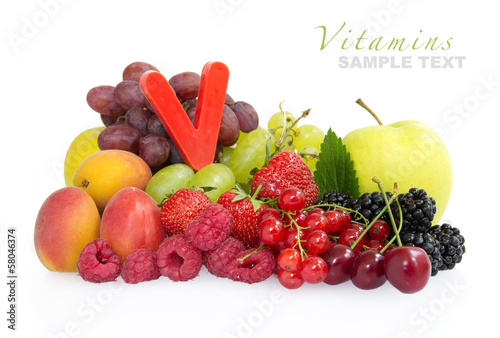 Multi Fruits with a letter  V  for multi vitamins 