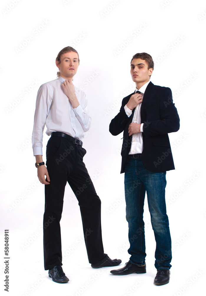 two young men on a white background two young men on a white background