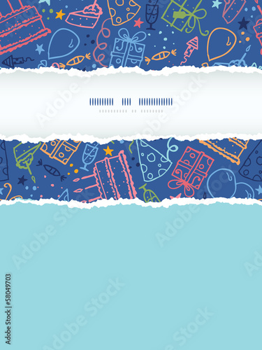 Vector birthday vertical torn frame seamless pattern background
