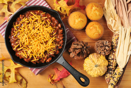 Chili in a cast iron skillet