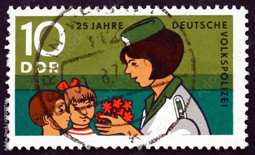 Postage stamp GDR 1970 Young Pioneers Congratulating Police Woma