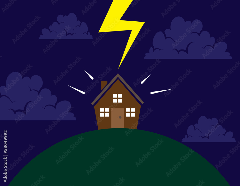 House on a hill hit by lightning House on a hill hit by lightning