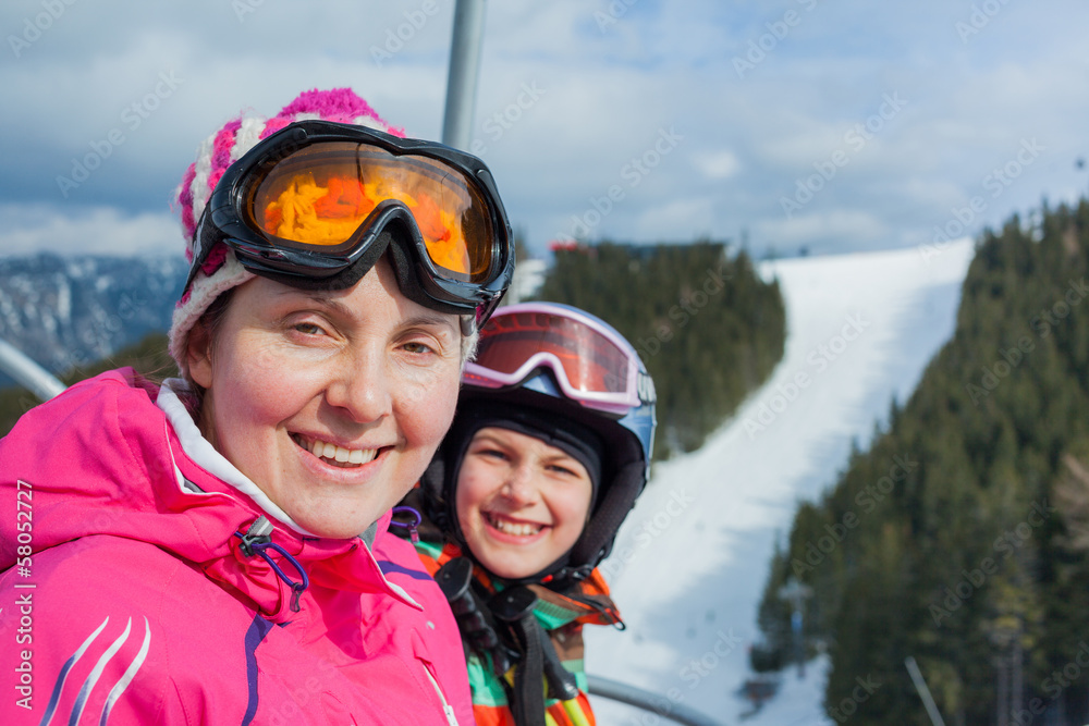 Skiing, winter, family