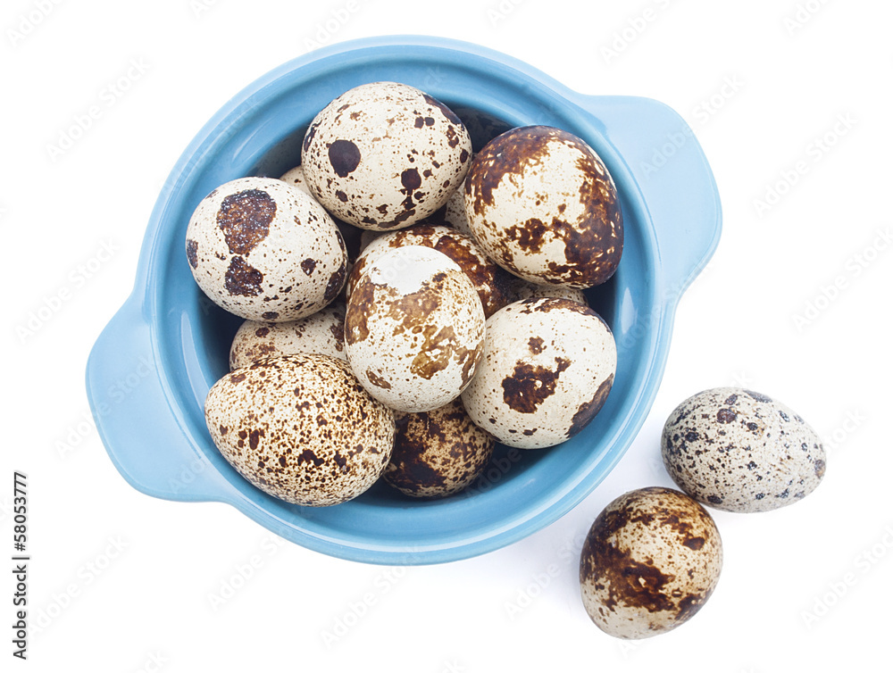 Quail egg in bowl, isolated on white background Quail egg in bowl, isolated on white background
