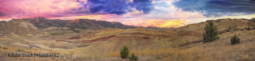 Painted Hills at Sunset Panorama