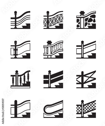 Different types of railings - vector illustration