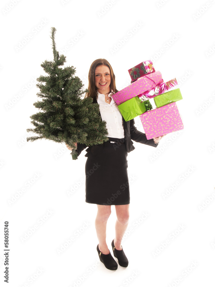 beautiful young business woman with gifts beautiful young business woman with gifts
