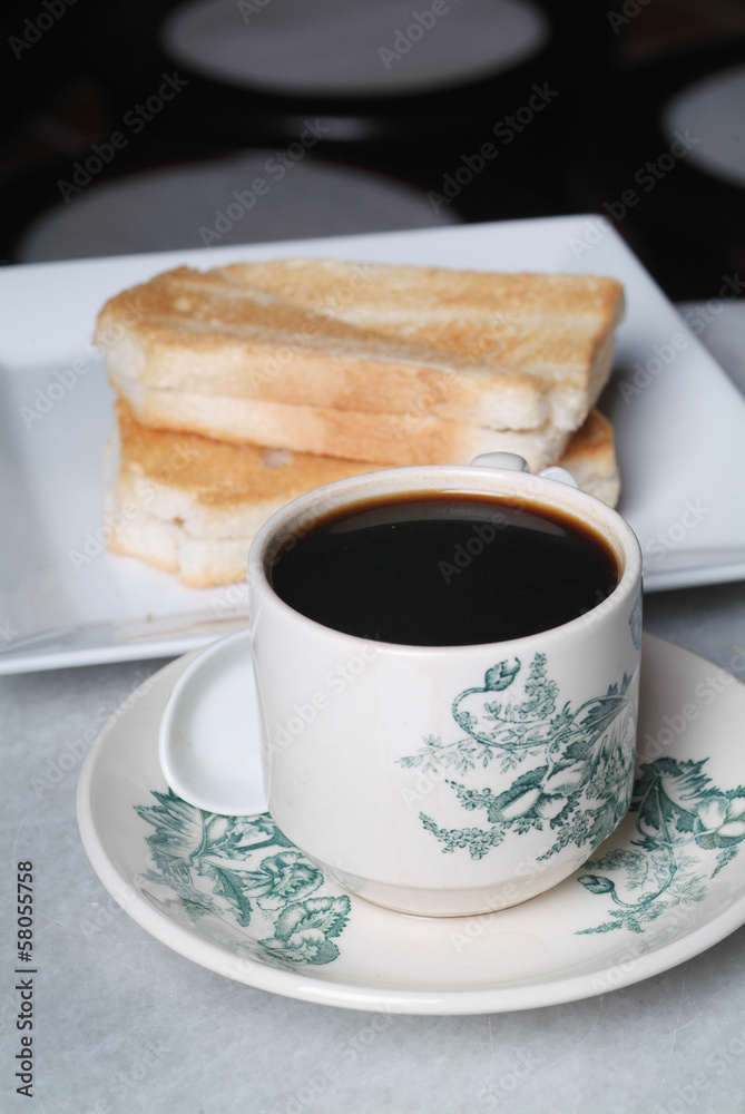 Classical breakfast. Coffee and toasts