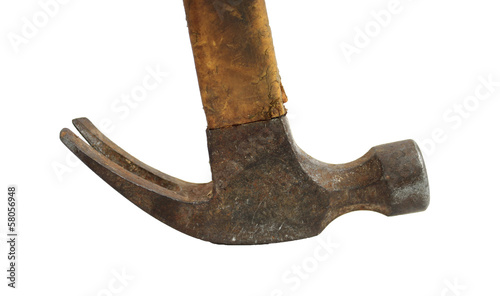 Old and used hammer isolated on white