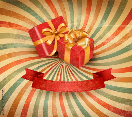 Set of beautiful gift cards with red gift bows with ribbons Vect
