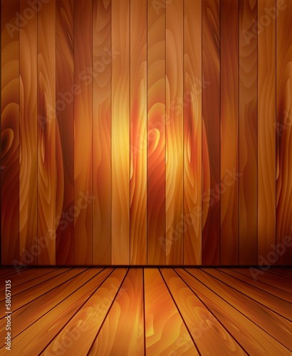 Background with wooden wall and a wooden floor. Vector.
