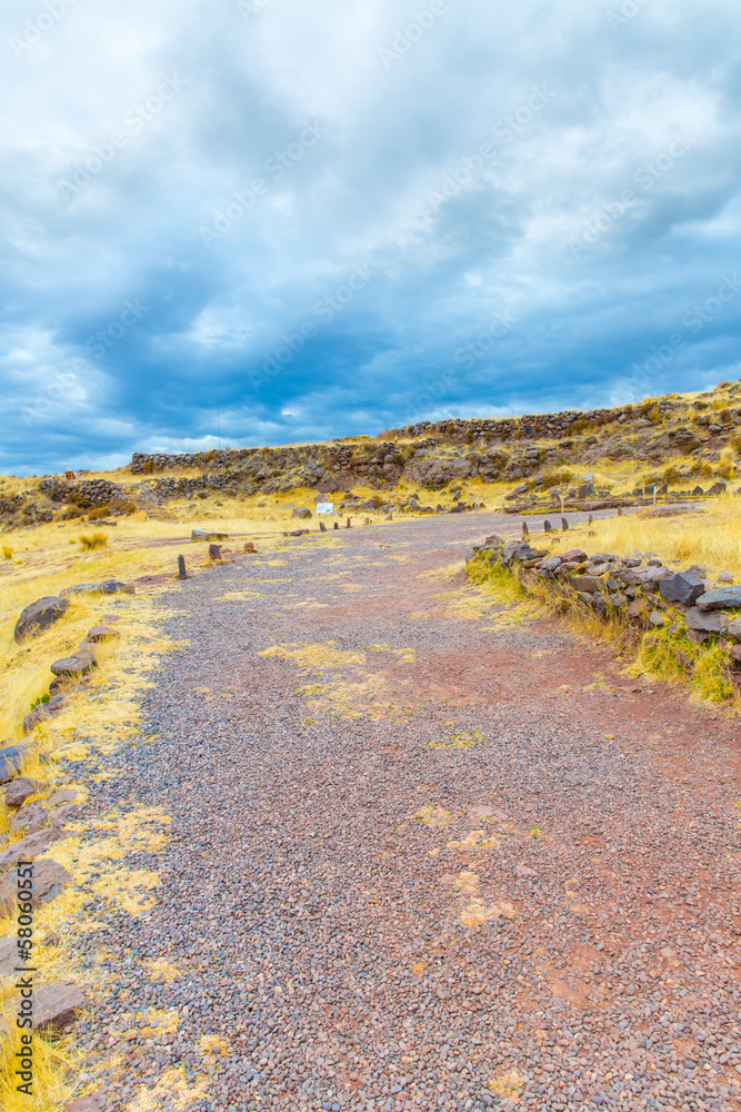 Funerary towers and ruins in Sillustani, Peru,South America