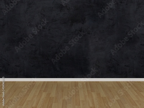 black concrete wall and wood floor,3d