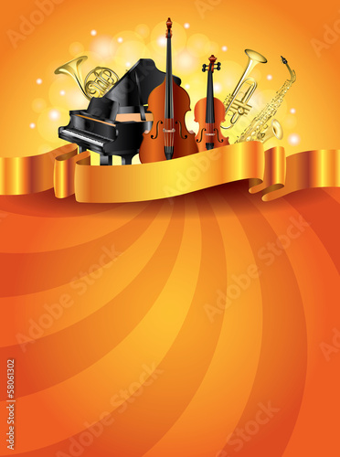 Musical instruments golden vector background