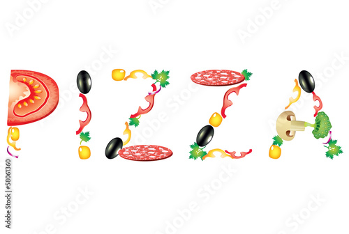 Word pizza from food ingredients