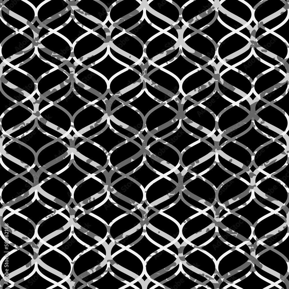 Fototapeta premium Abstract black and white lattice grunge seamless pattern, vector