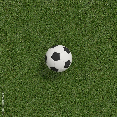 soccer or football on soccer field on top view  3d