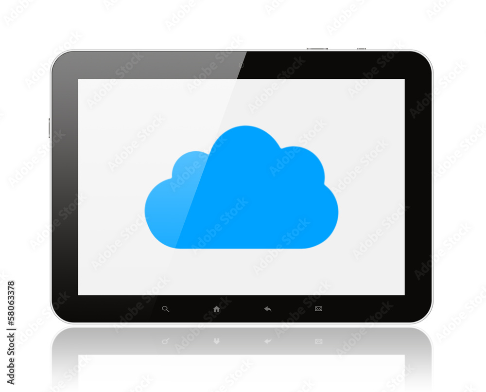 Tablet PC with cloud computing concept on white background . Tablet PC with cloud computing concept on white background .