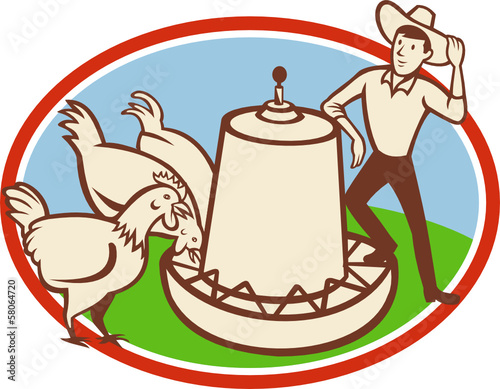 Chicken Farmer Feeder Cartoon