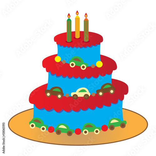 big round birthday cake for a boy isolated on white background