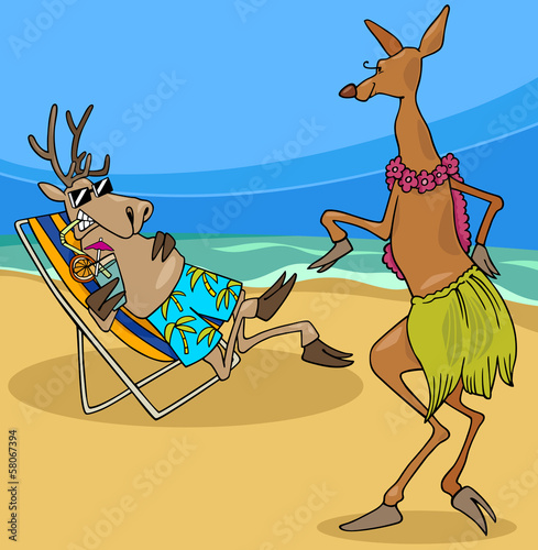 doe dancing hula cartoon illustration
