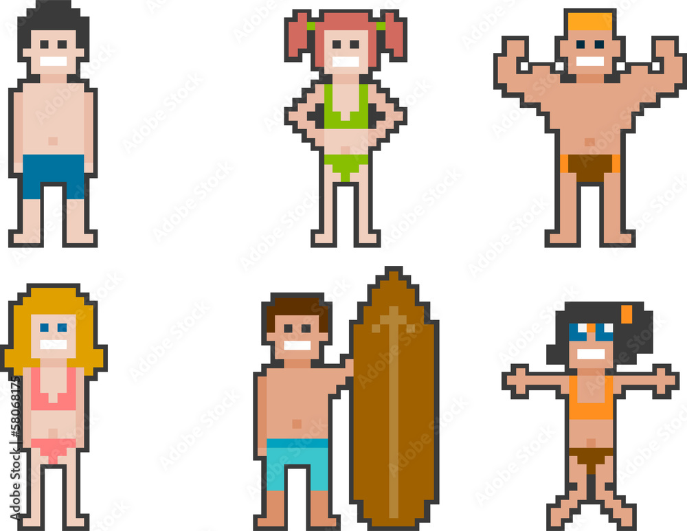 Naklejka premium pixel-art beach people set 1