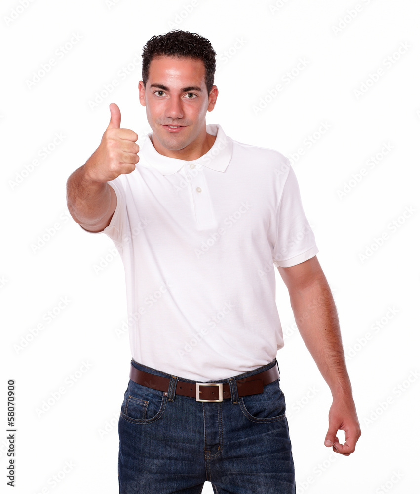 Charismatic hispanic guy with ok gesture Charismatic hispanic guy with ok gesture