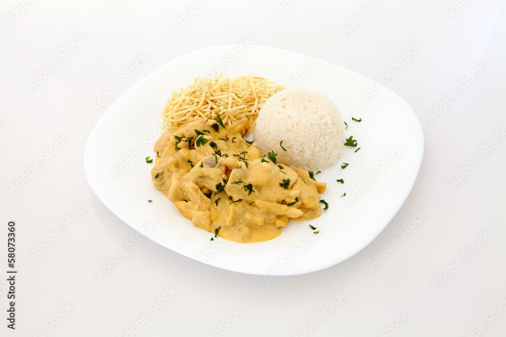 Chicken stroganoff on plate