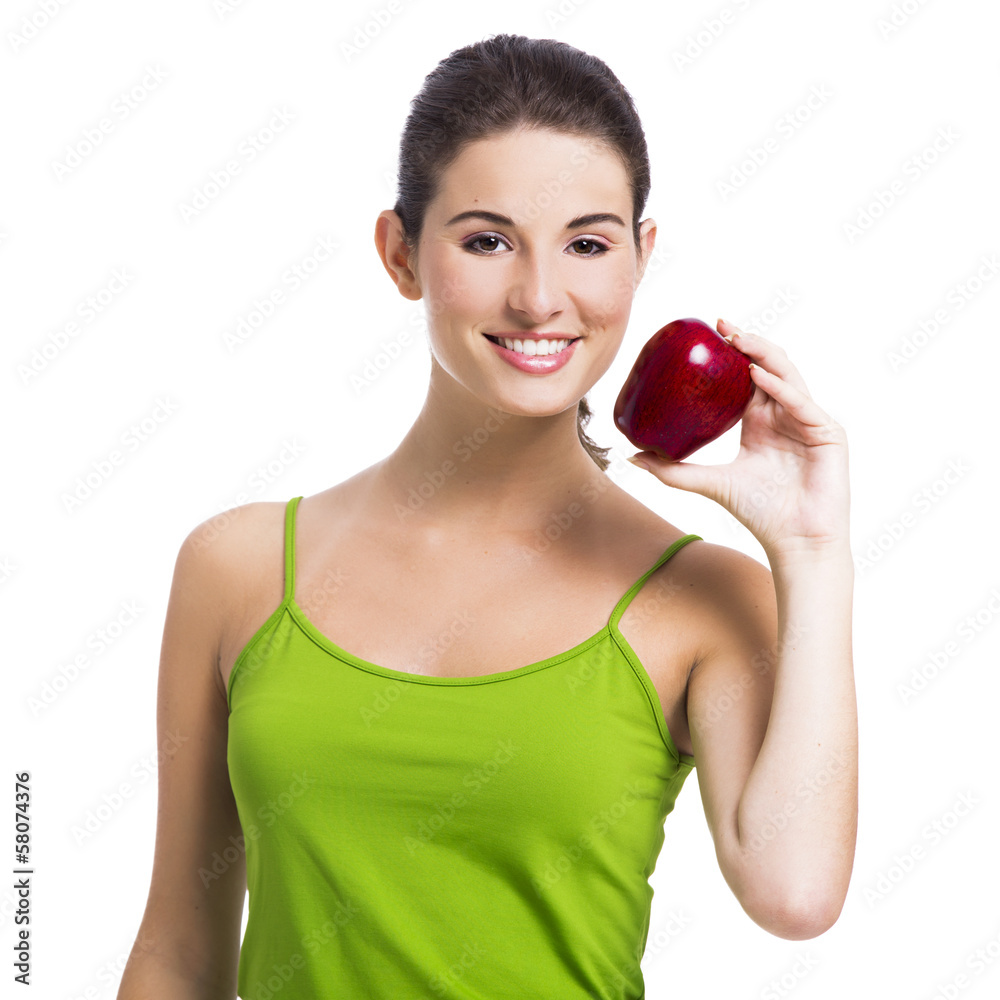 Healthy woman holding an apple