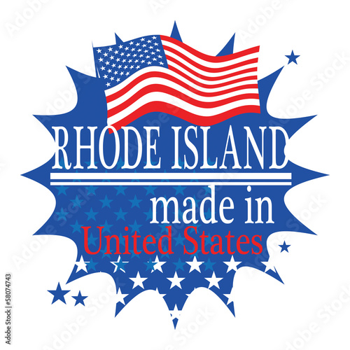 Label with flag and text Made in Rhode Island, vector
