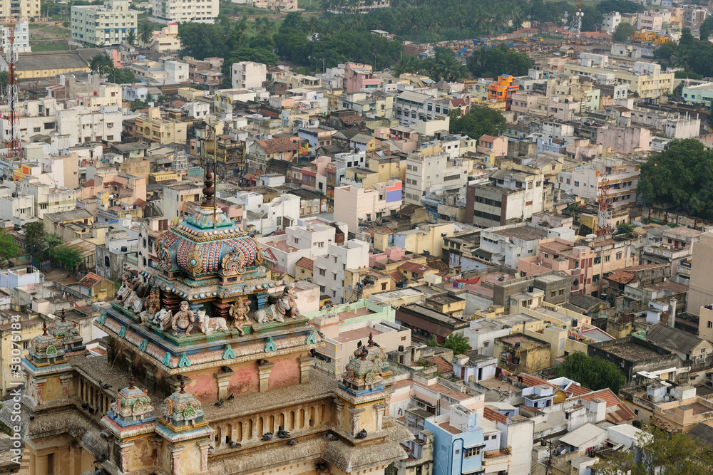 View on the Indian city in with temple in the background