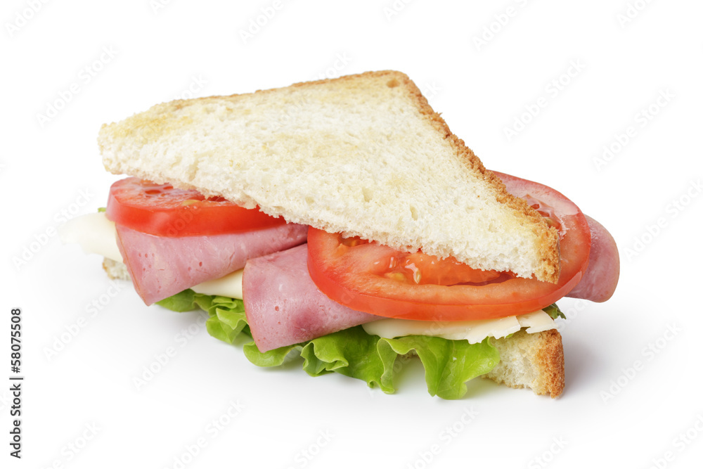 triangle sandwich with ham, cheese and vegetables triangle sandwich with ham, cheese and vegetables