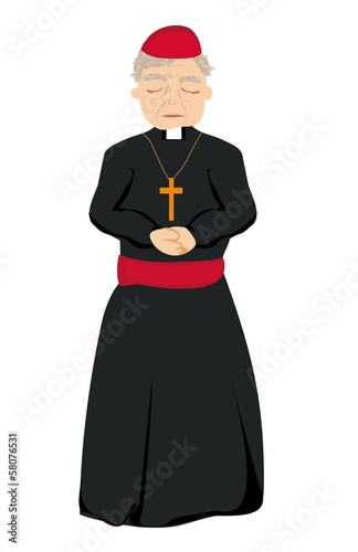 Quadro em tela Catholic priest on a white background, vector