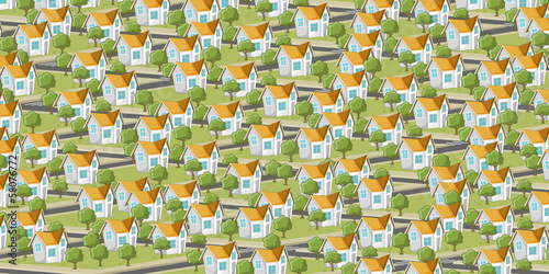 Colorful suburb neighborhood with isometric houses