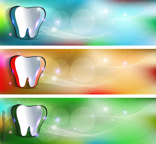 Dental banners, Cut out tooth of colorful background.
