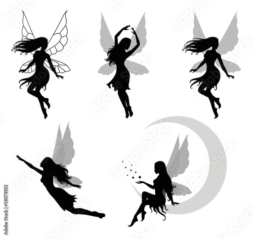 Collections of vector silhouettes of a fairy.