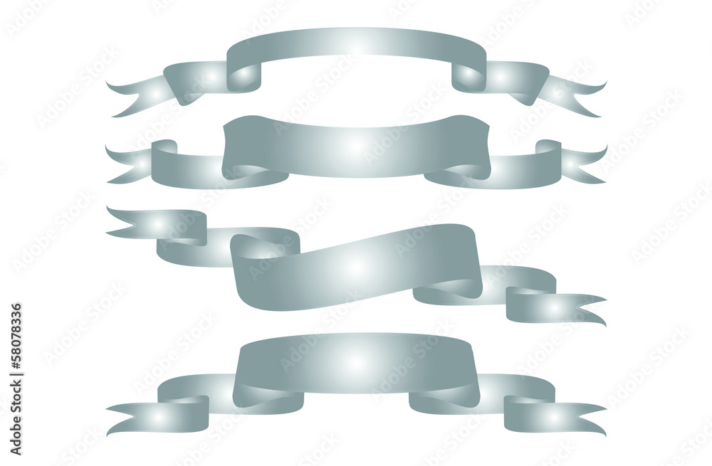 set of ribbon banner silver vector