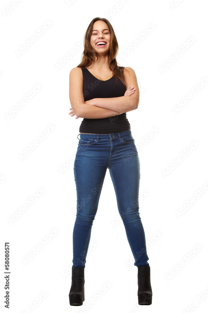 Happy young woman smiling on isolated white background Happy young woman smiling on isolated white background