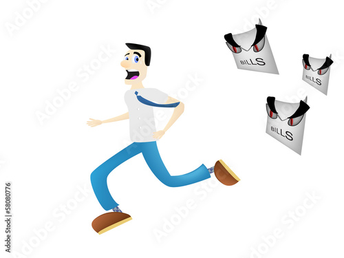 Man running away from bills
