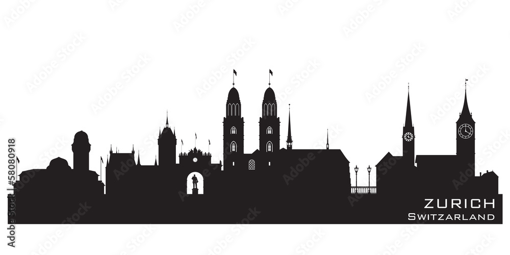 Zurich Switzerland city skyline vector silhouette