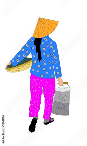 Mujer con sombrero típico vietnamita