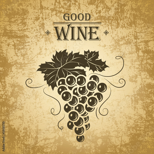 Wine label with grapes on vintage paper